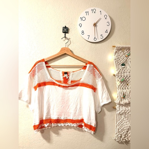 We The Free Tops - We The Free White and Orange Crochet Crop Top